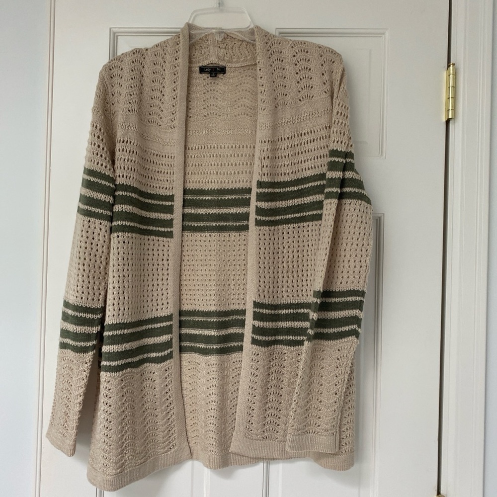 Elegant Beige and Green Knit Cardigan